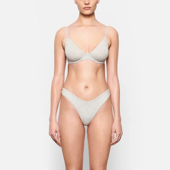 SKIMS Cotton Jersey Underwire T-Shirt Bra Light Heather Grey Size 46D NEW - Picture 1 of 7